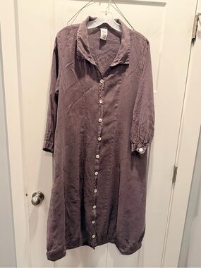 Match Point USA Large Plum Button Front Lagenlook Long Shirt Dress Artsy